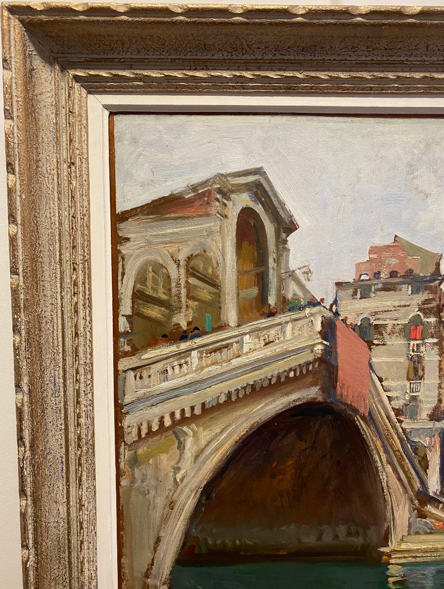 Lucien Jonas 1880-1947   Venise Le Pont Du Rialto 1935 sign&eacute; et dat&eacute; en bas &agrave; gauche-photo-1