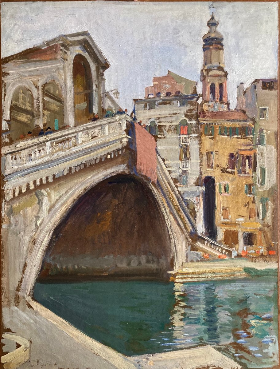 Lucien Jonas 1880-1947   Venise Le Pont Du Rialto 1935 sign&eacute; et dat&eacute; en bas &agrave; gauche