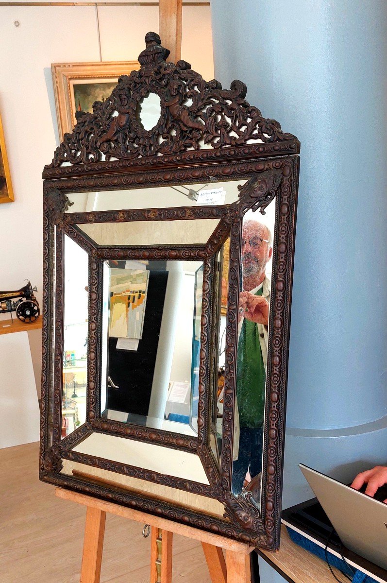 Napoleon III Repoussé Brass Mirror-photo-2