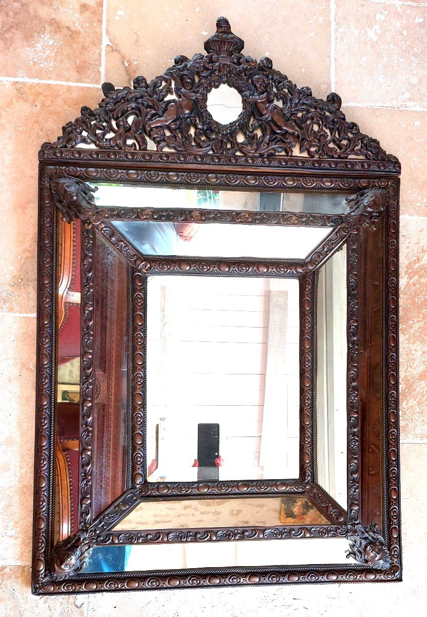 Napoleon III Repoussé Brass Mirror