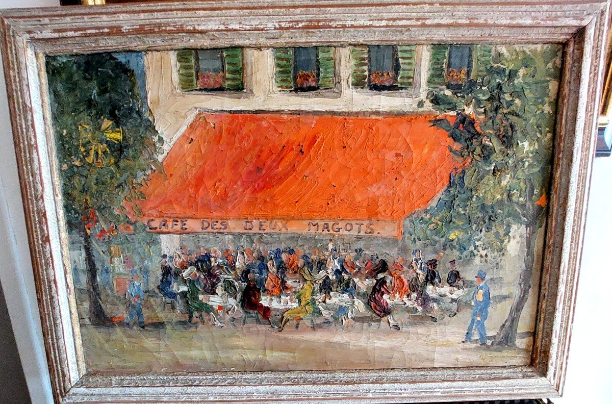 Painting "café Des Deux Magots" In Paris.-photo-3