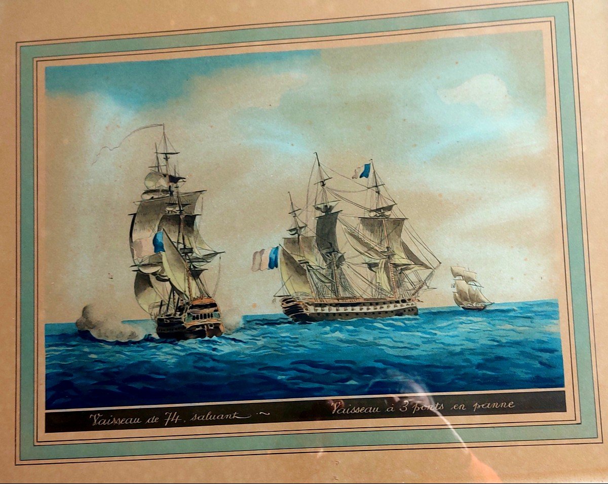 Two Marine Watercolors By Jean Gérôme Beangean-photo-2