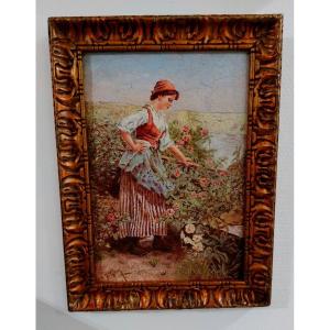 Peinture "Jeune Fille au Jardin"