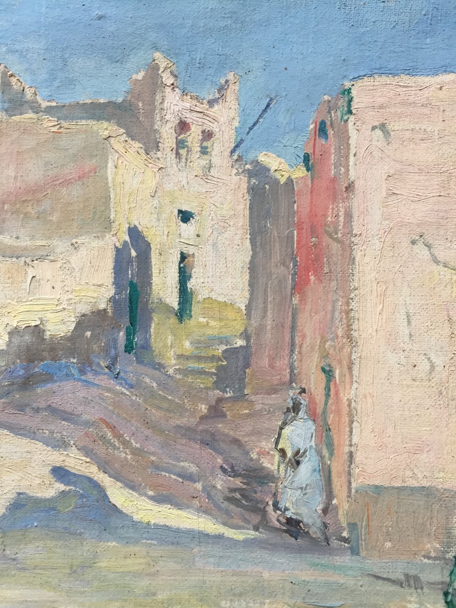 Constantin Font, Rue De Sidi Bou Said, Huile Sur Toile, 46 X 55 Cm, Signée -photo-4