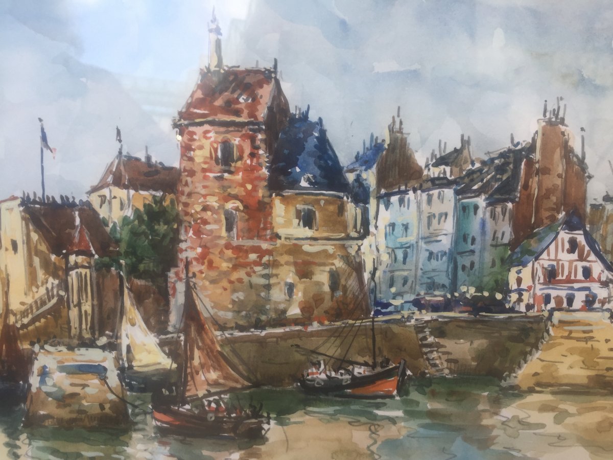 Robert L.P. Lavoine, Port d'Honfleur, aquarelle, 51 x 65 cm-photo-4