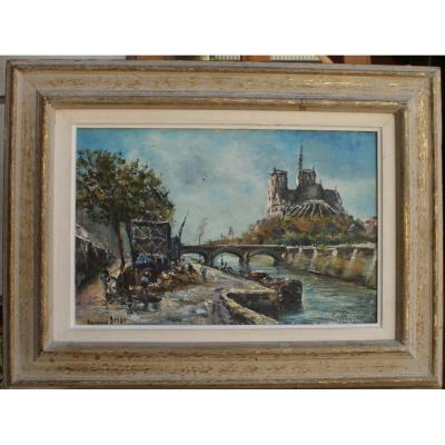 Raymond Besse, On The Quays Of Seine, Oil On Canvas, 40.5 X 27 Cm