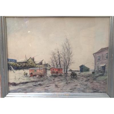 Edouard Febvre, Flea Market, 51.5 X 65 Cm