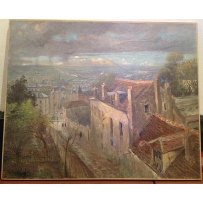 Henri Vignet, View Of Rouen From The Heights, Oil On Canvas, 61 X 50cm, Signed