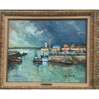 Robert L.p. Lavoine, Port d'Honfleur, Huile sur toile, 51 x 61 cm