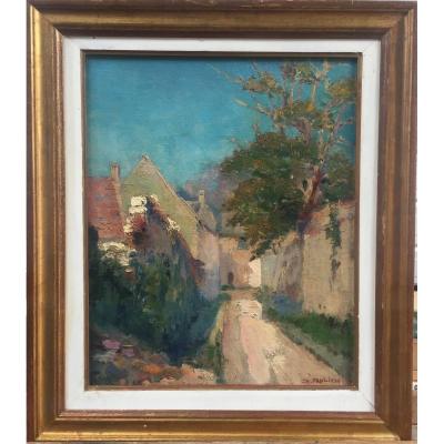 Charles Frolich, Village, huile sur toile, 45 x 52 cm