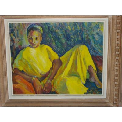 Jeune Fille à La Robe Jaune H/p 49 X 60 Cm