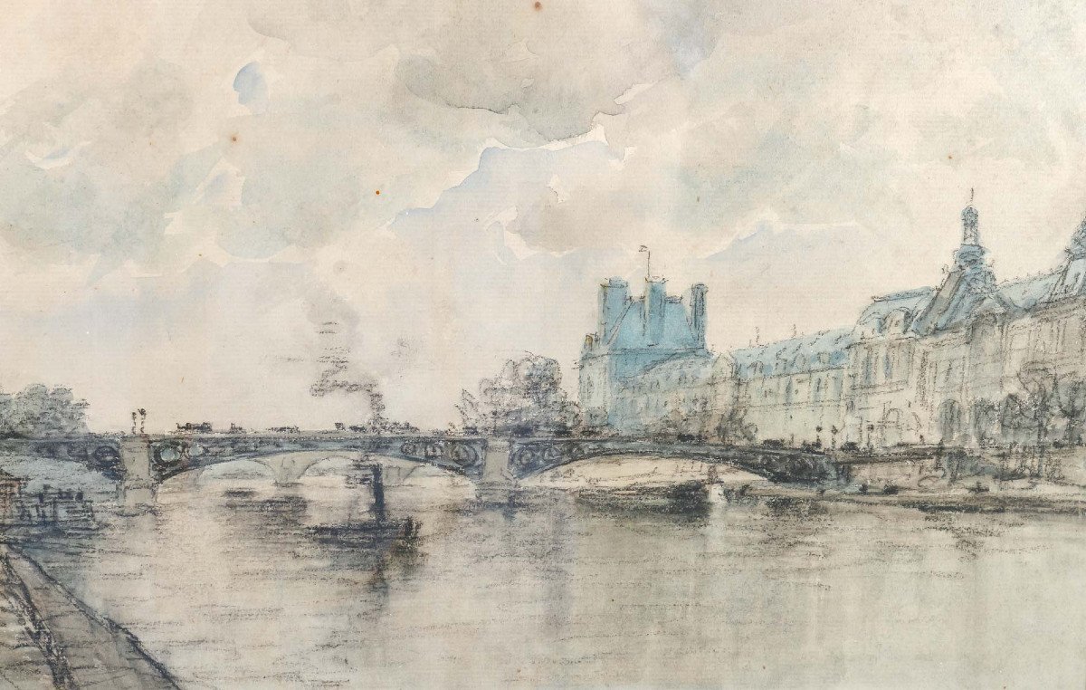 A Watercolor View Of Paris The Quays Of The Seine Signed Frank-boggs-photo-4