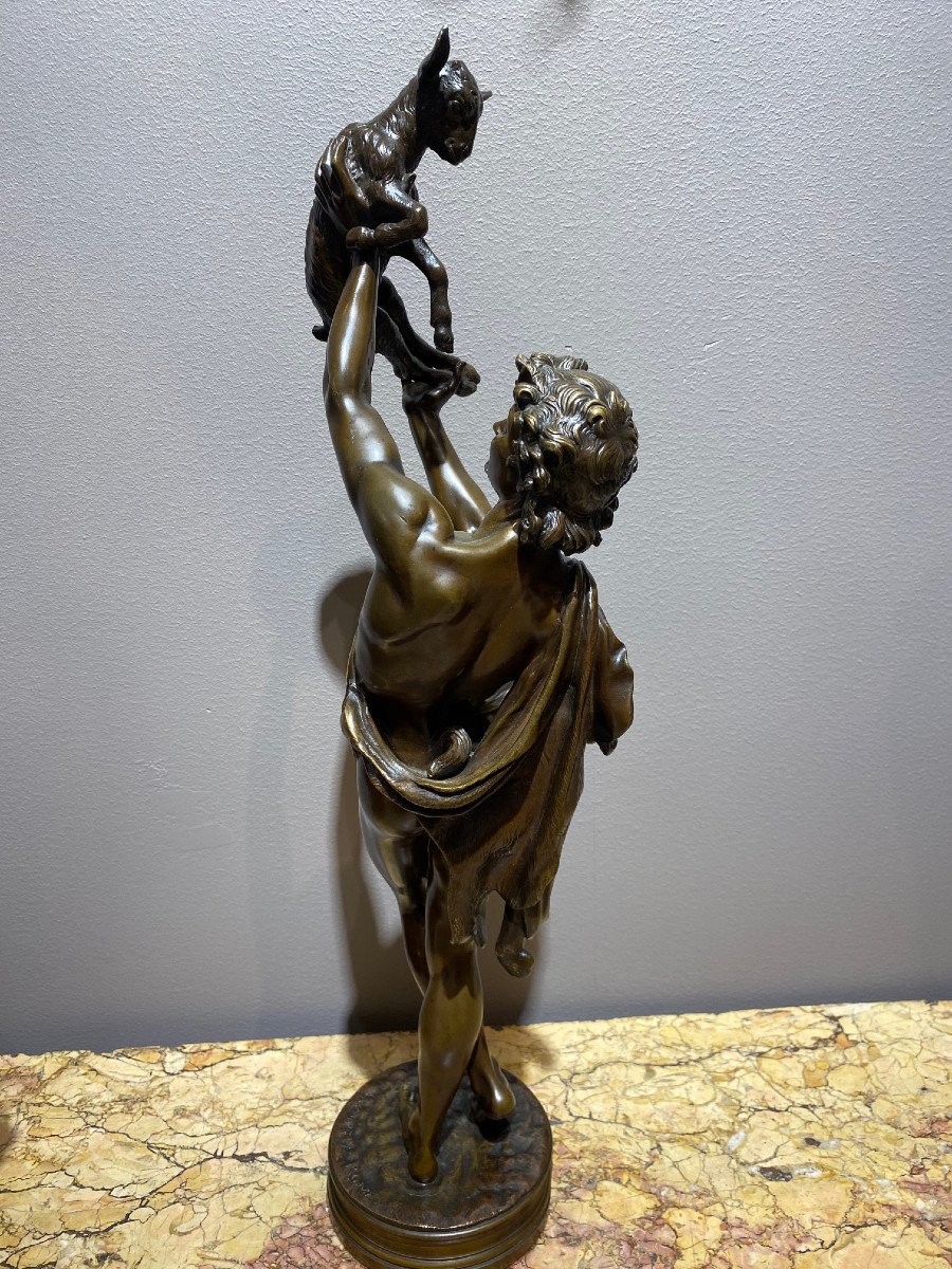 The Ephebe And The Kid Bronze 53cm Signed Gumery Rome-photo-4