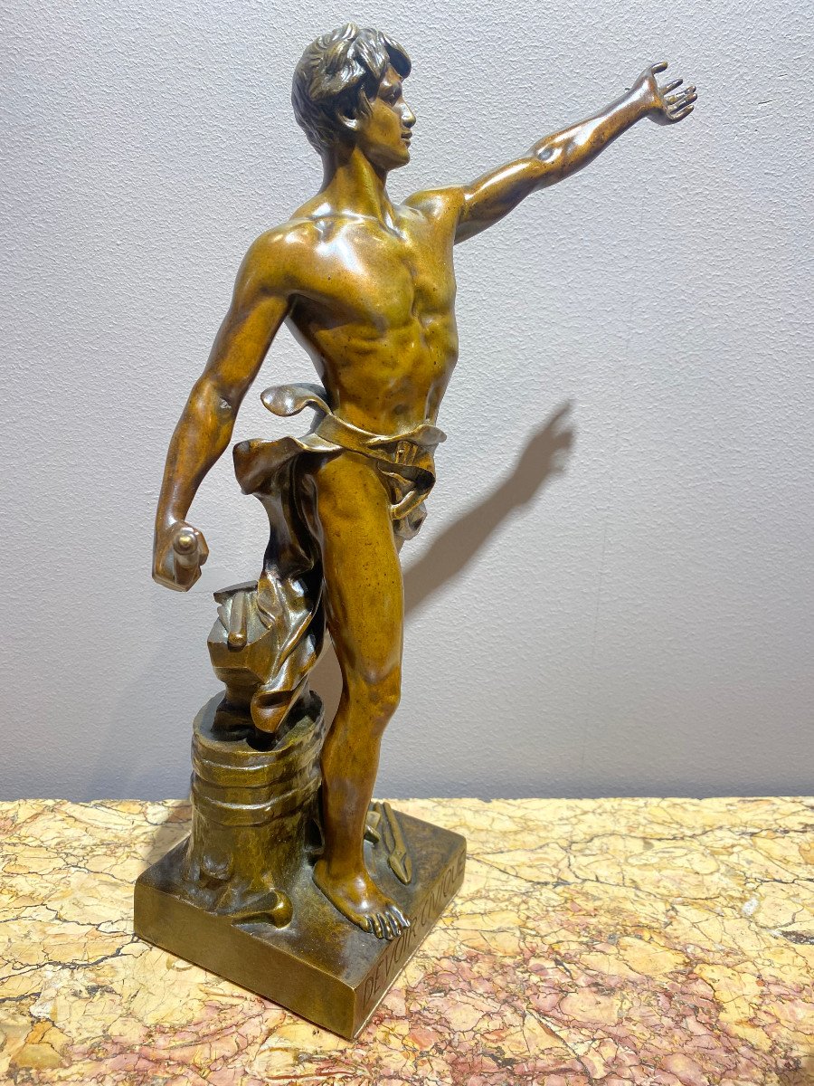 A Bronze With Patina “civic Duty” Medal Signed Eugéne Marioton Height 40cm-photo-2