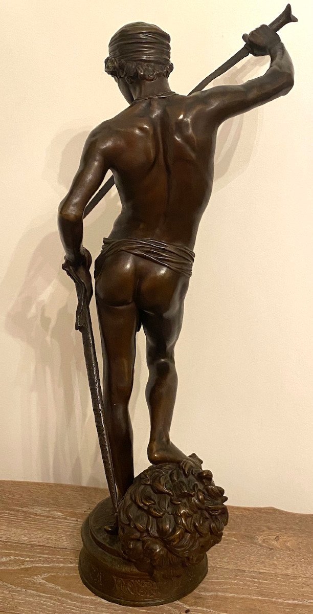 David In Patinated Bronze From Antonnin Mercie (1845-1916) 73cm-photo-2