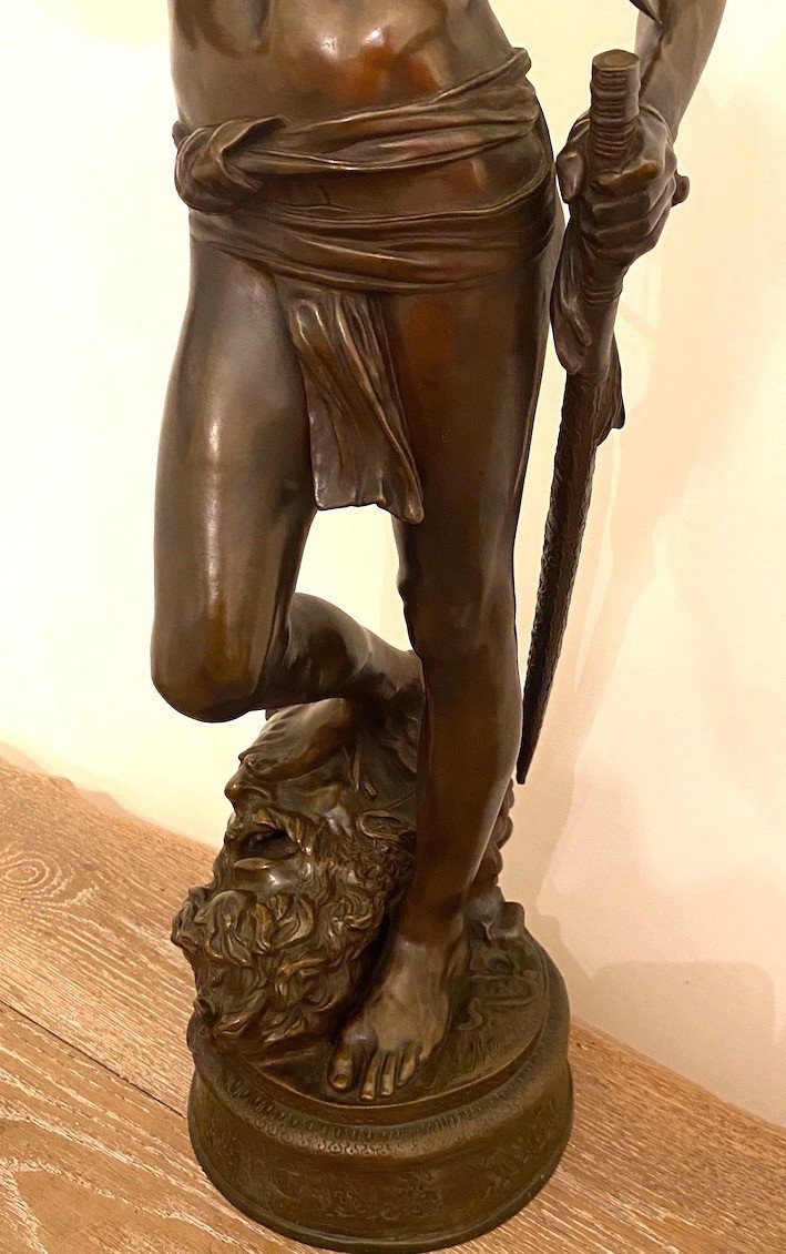 David In Patinated Bronze From Antonnin Mercie (1845-1916) 73cm-photo-3