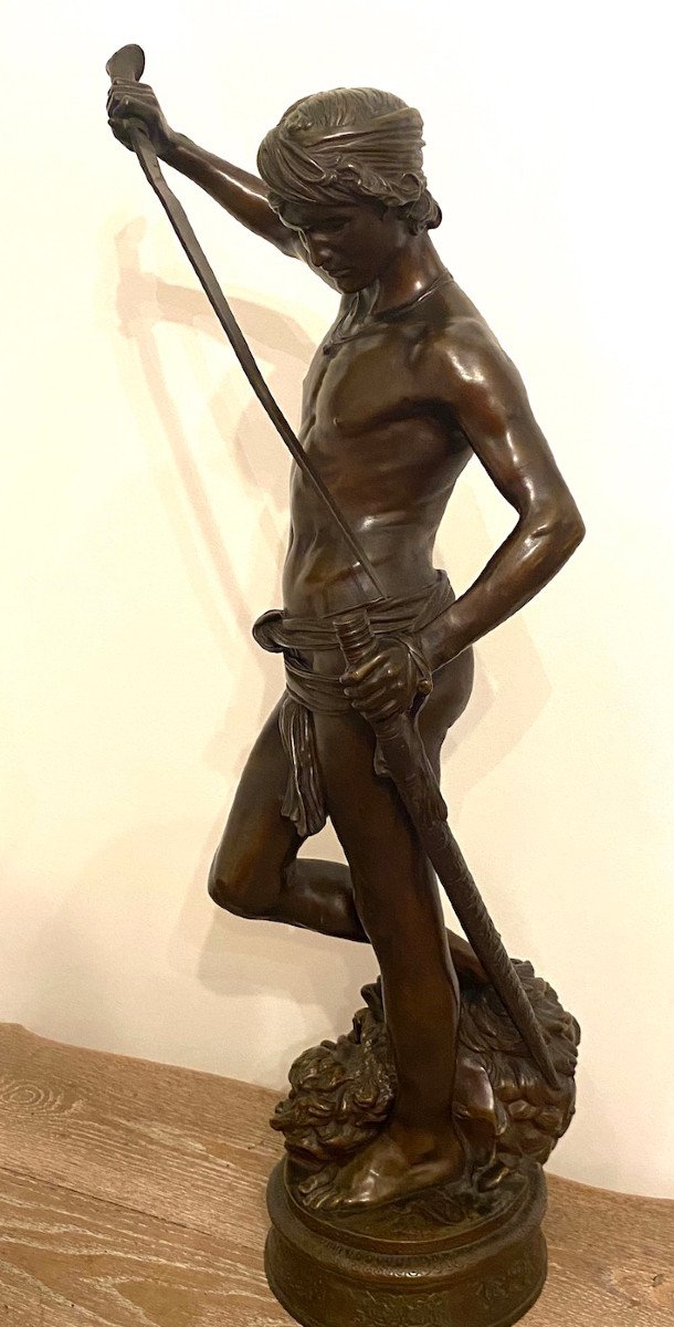 David In Patinated Bronze From Antonnin Mercie (1845-1916) 73cm-photo-4