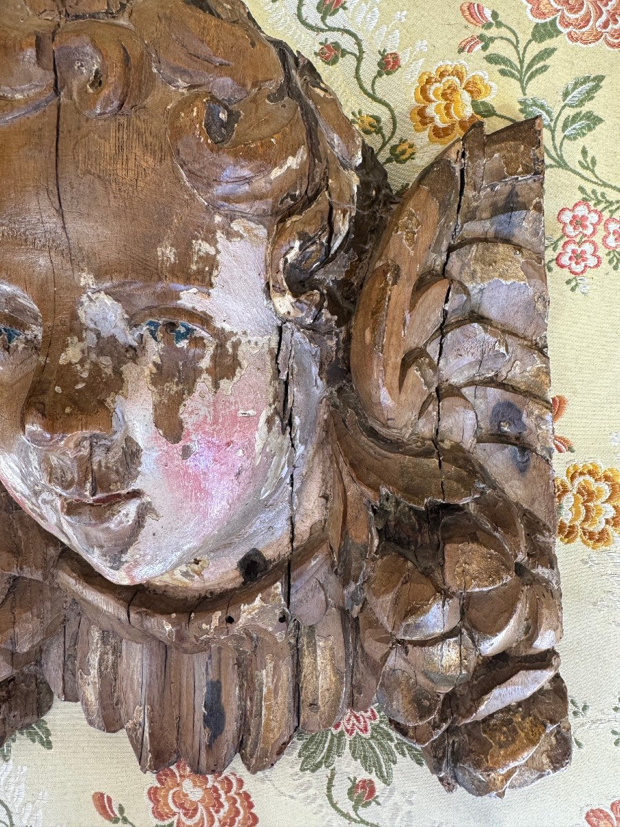 Cherub Head In Carved Wood 18 Eme Century-photo-2