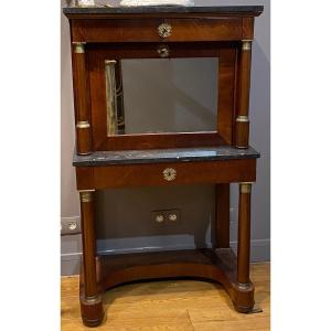 A Small Secretary From The Empire Period In Two Parts, With A Mirror Bottom.