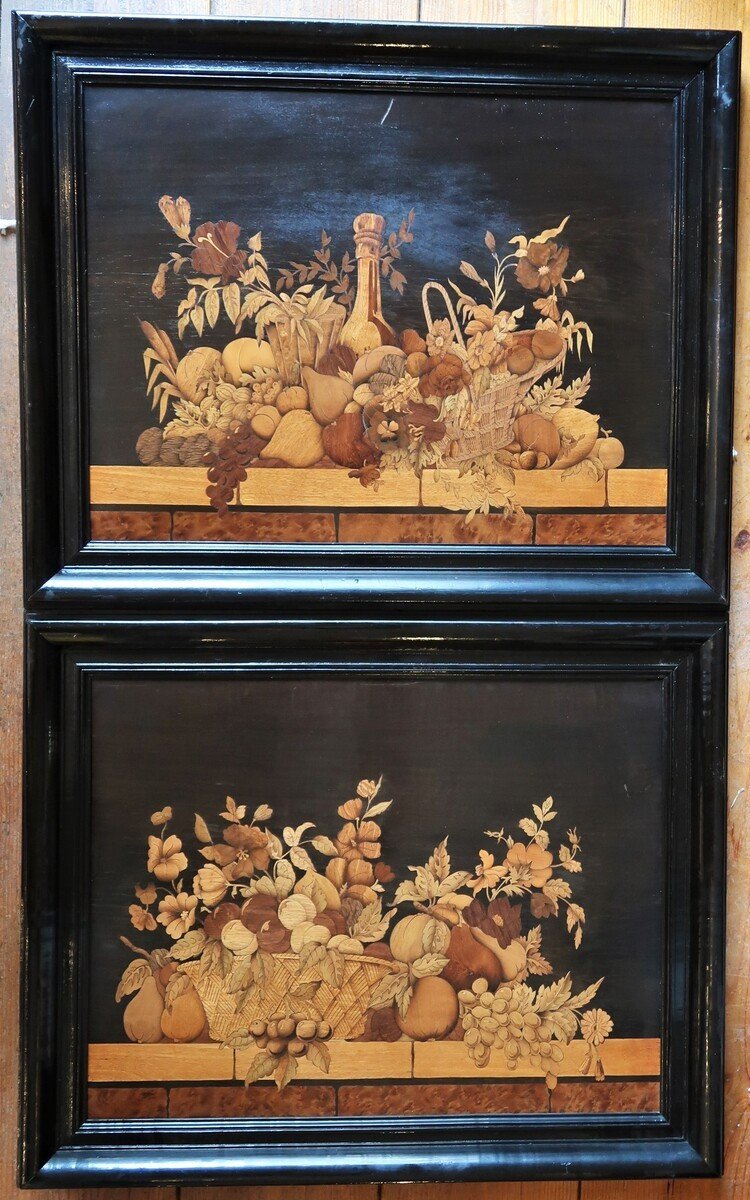 Paire De Panneaux à Décor De Marqueterie De Fleurs Et De Fruits