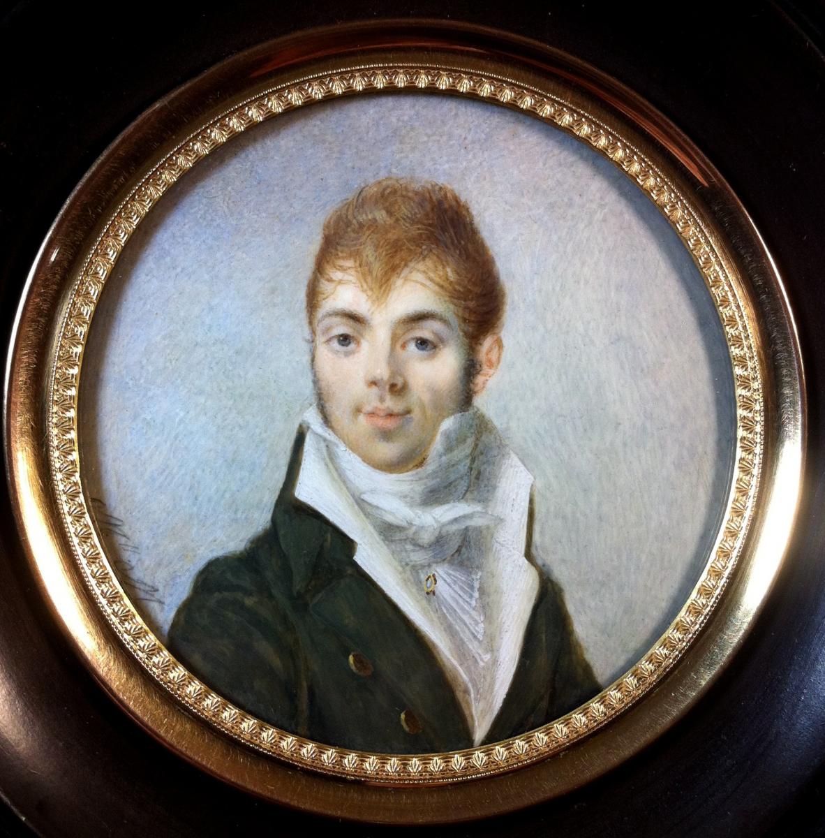 Portrait miniature Empire, vers 1810, signé Melle Malherbe-photo-2