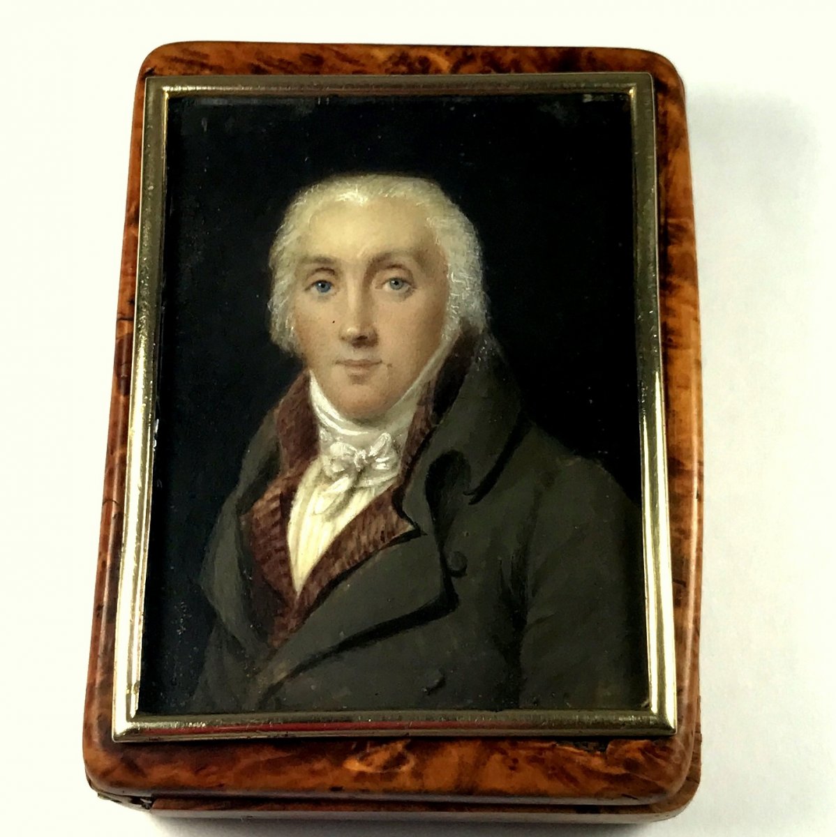 French Empire Portrait Miniature Wood Snuffbox-photo-2