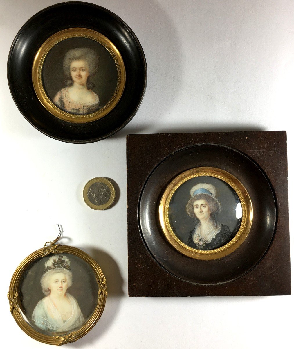 Miniature Portrait, Lot Of 3, 18th Century.