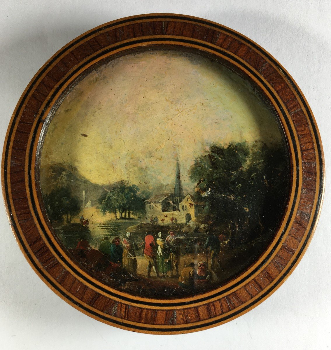 Miniature Landscape, Lot Of 2, Marquetry Frames,  19th Century.-photo-2