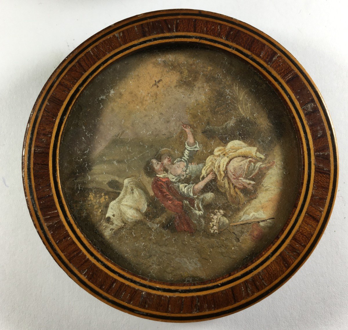 Miniature Landscape, Lot Of 2, Marquetry Frames,  19th Century.-photo-3