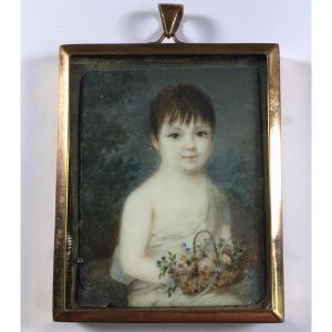 Portrait miniature Empire, enfant, signé, daté 1812