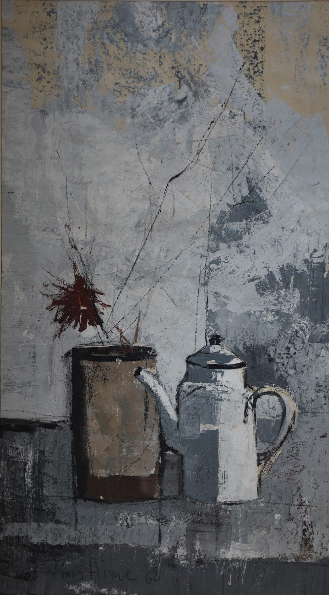 Tino AIME (Cuneo 1931 - Gravere 2017) , Nature morte à la cafetière (1968)-photo-2