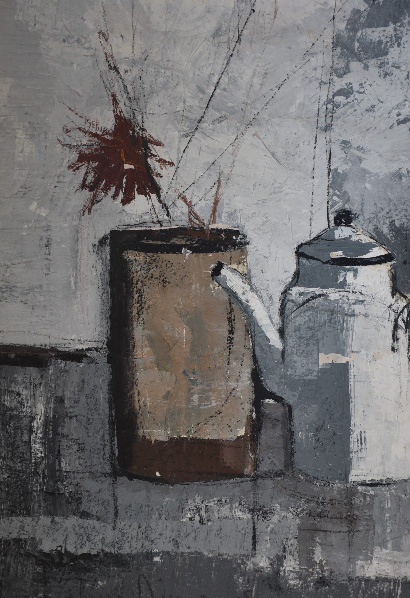 Tino AIME (Cuneo 1931 - Gravere 2017) , Nature morte à la cafetière (1968)