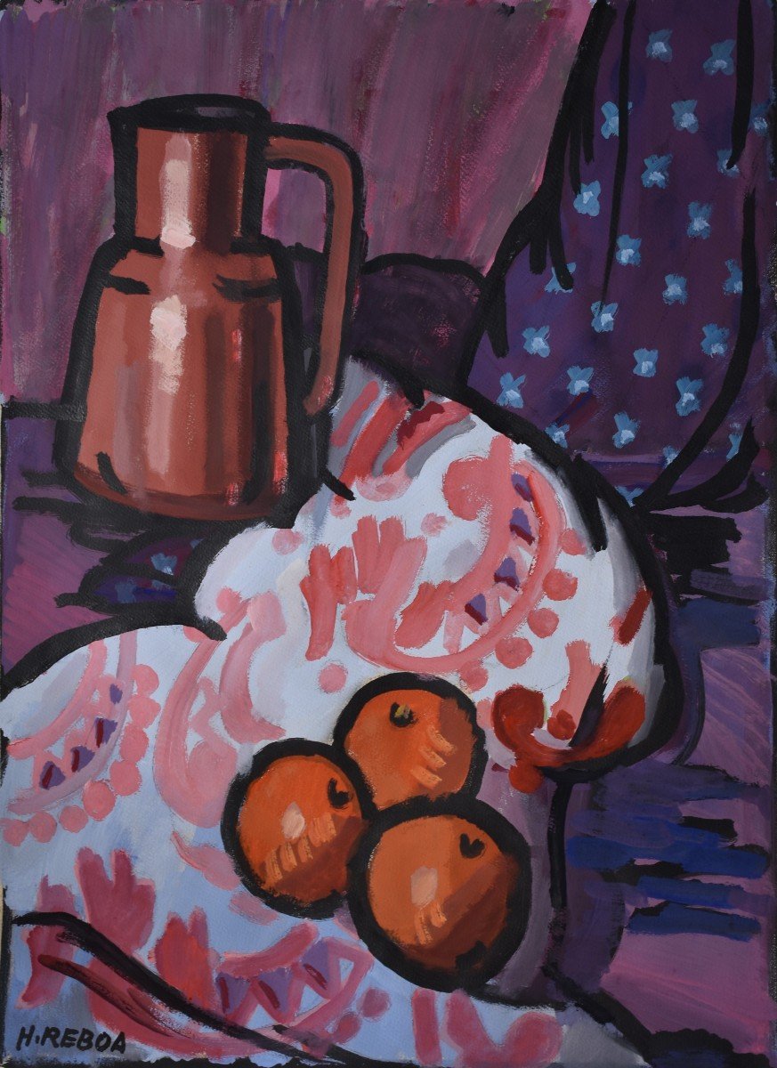 Henri Reboa (active Marseille, Mid-20th Century), Pitcher, Fabrics, Oranges (circa 1960)