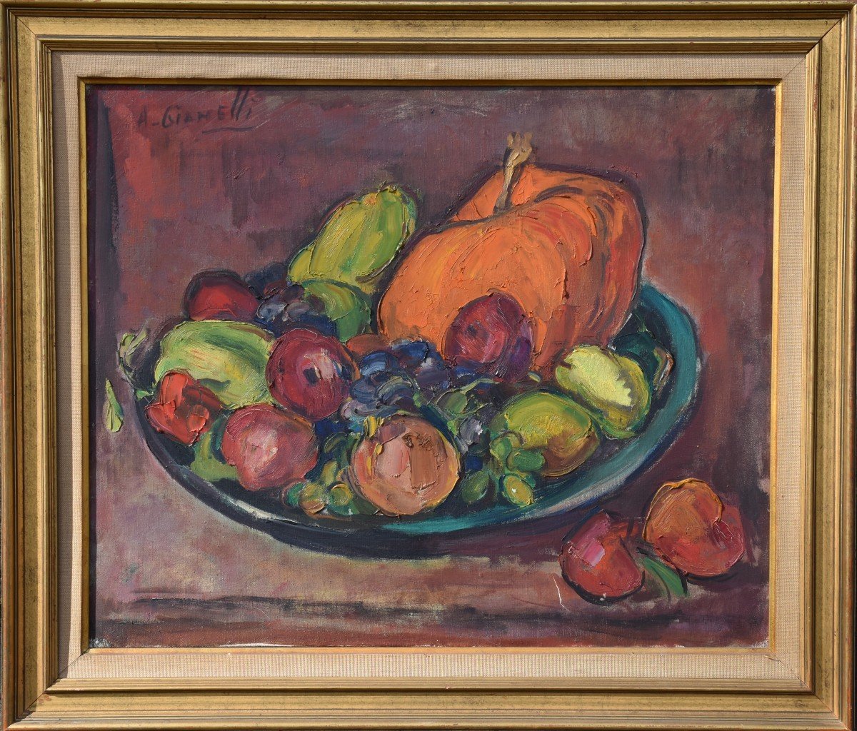 Antoine GIANELLI (Marseille, 1896-1983) Nature morte aux fruits et légumes (vers 1960)-photo-4