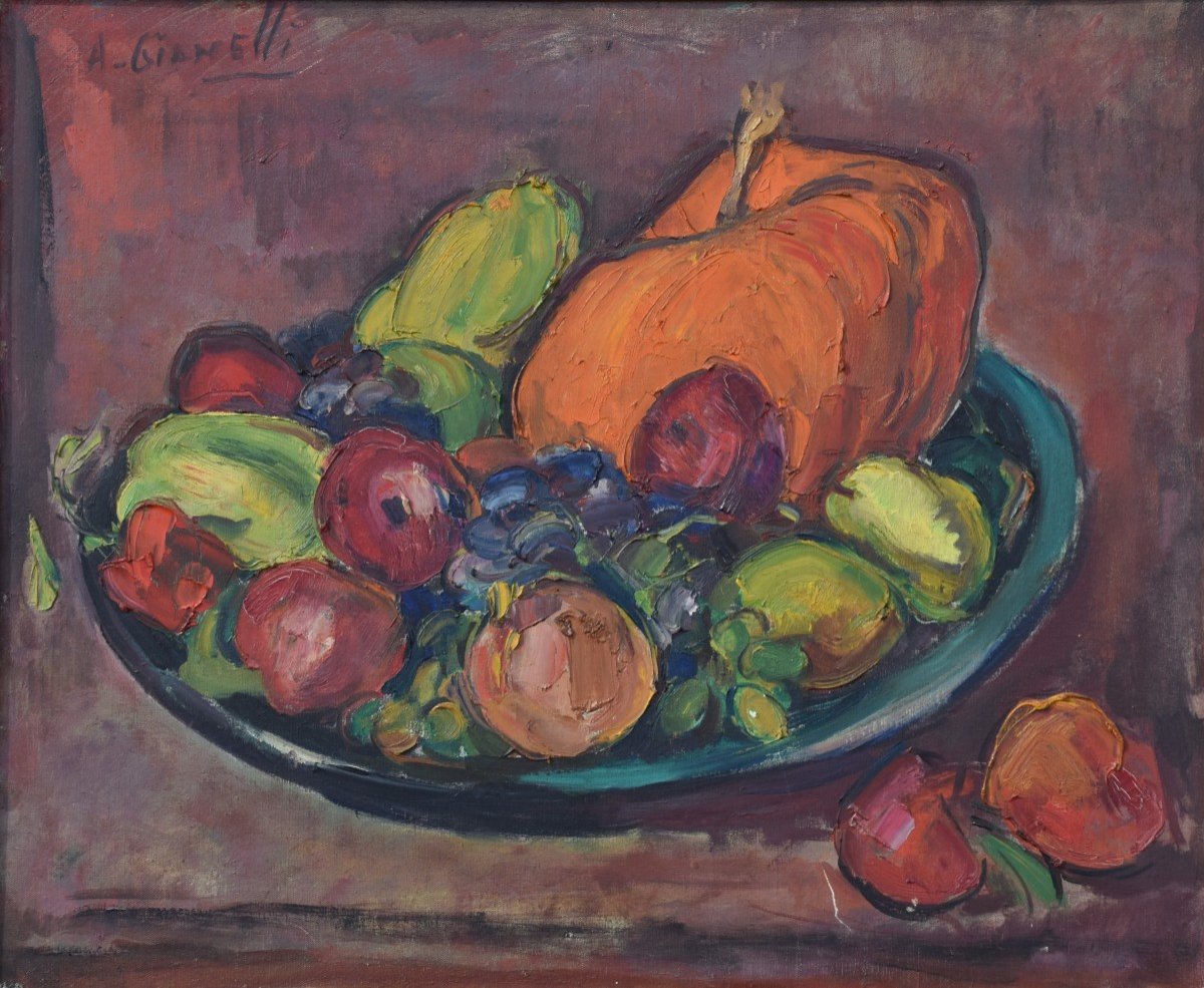 Antoine GIANELLI (Marseille, 1896-1983) Nature morte aux fruits et légumes (vers 1960)