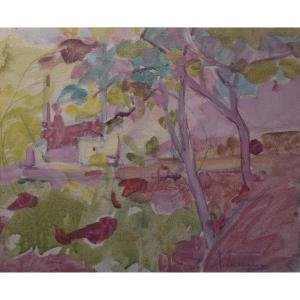 Fernande Cormier, Landscape With Pink Trees (circa 1930)