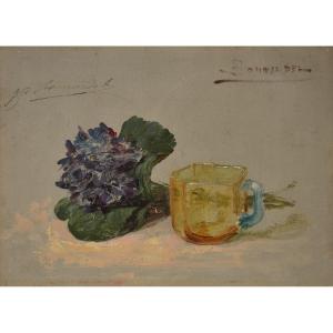 Alexandre François BONNARDEL (Pajay 1877 - Lyon 1942), Hortensia et tasse de verre (vers 1910)