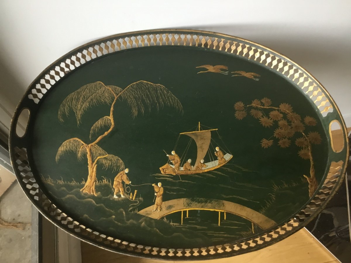 Tray In Lacquered Sheet With Chinese Decor, XIXth-photo-3