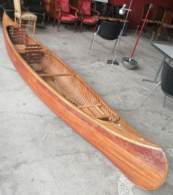 Old Canoe With Flat Bottom In Mahogany Manufacturing Years 1920/1930-photo-4