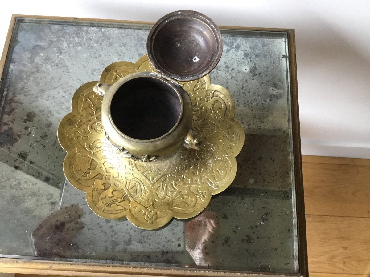 Inkwell Au Chien De Fo In Gilt Bronze, Circa 1900-photo-3