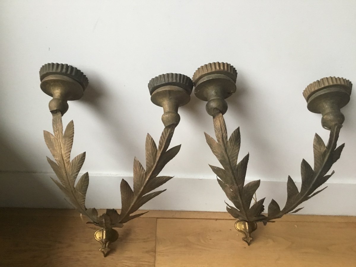 Pair Of Foliage Sconces In Sheet Metal, Early Twentieth-photo-3