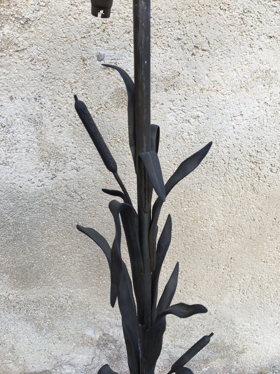 Lampadaire En Bronze Aux Branches Et Fleurs De Roseaux -photo-3