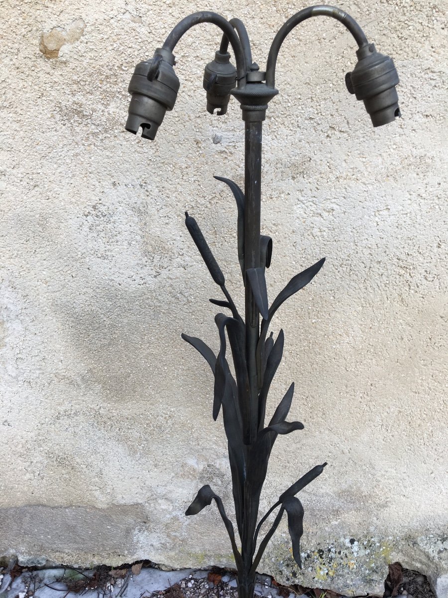 Lampadaire En Bronze Aux Branches Et Fleurs De Roseaux -photo-4