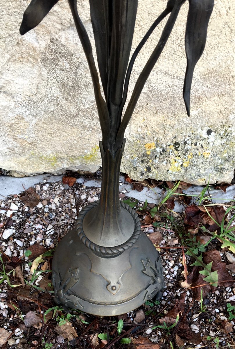 Lampadaire En Bronze Aux Branches Et Fleurs De Roseaux -photo-1