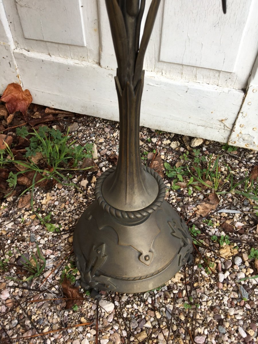 Lampadaire En Bronze Aux Branches Et Fleurs De Roseaux -photo-4