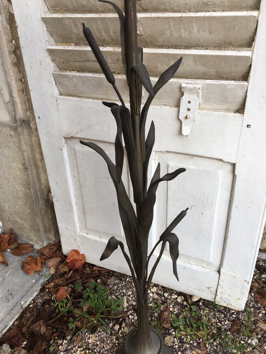 Bronze Floor Lamp With Branches And Reed Flowers-photo-5