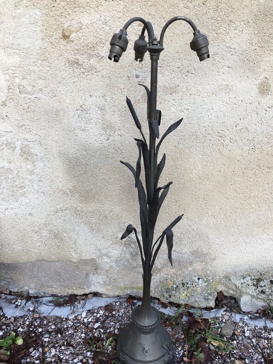 Lampadaire En Bronze Aux Branches Et Fleurs De Roseaux -photo-6