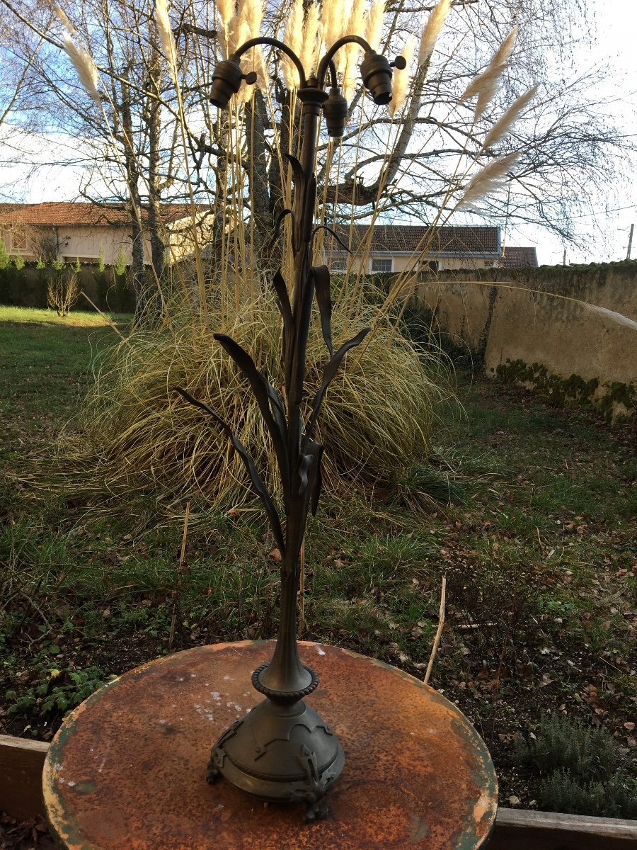 Lampadaire En Bronze Aux Branches Et Fleurs De Roseaux -photo-8