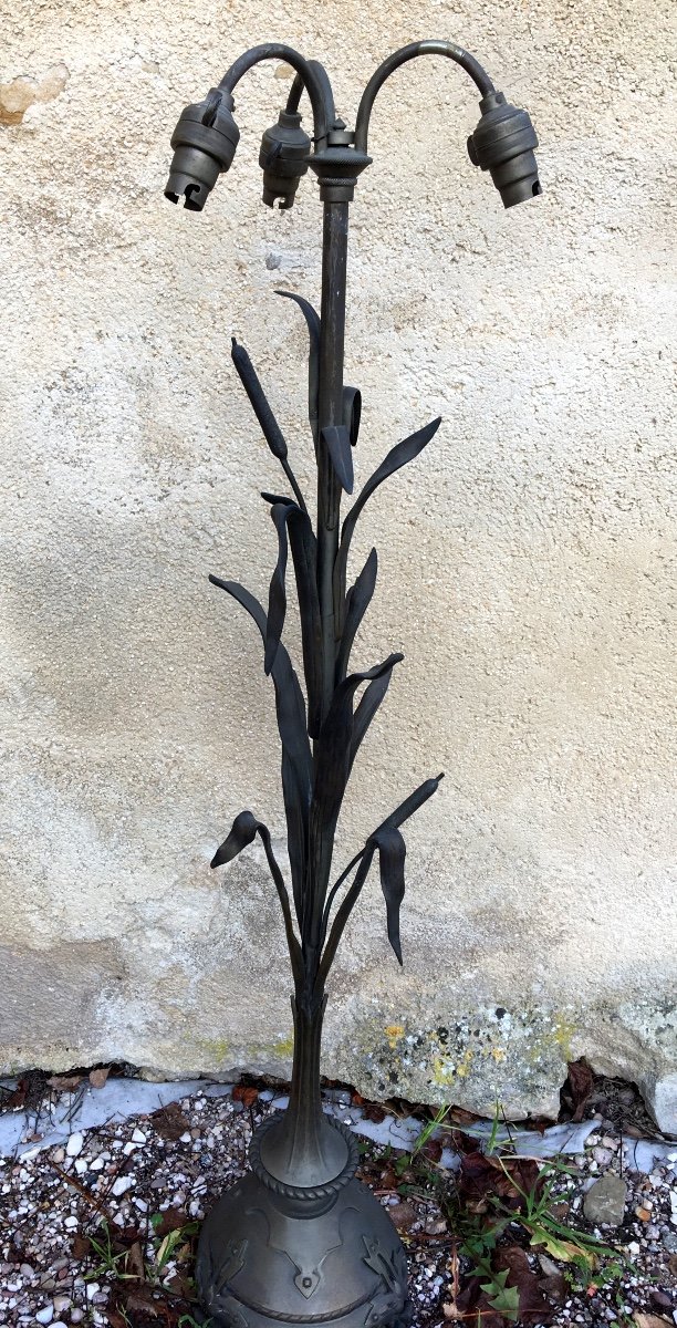 Bronze Floor Lamp With Branches And Reed Flowers