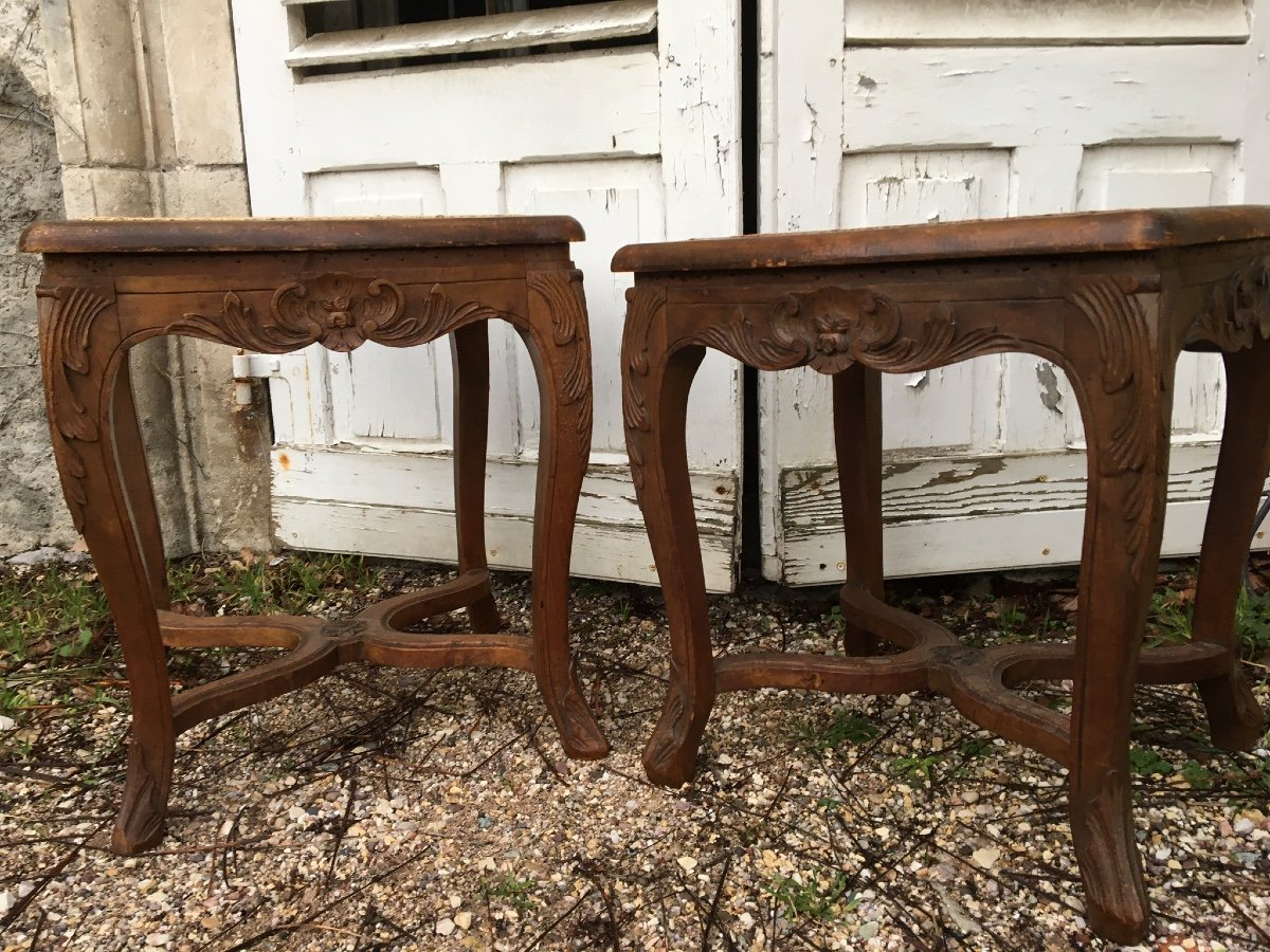 Pair Of Carved And Caned Stools, Louis XV Style-photo-4